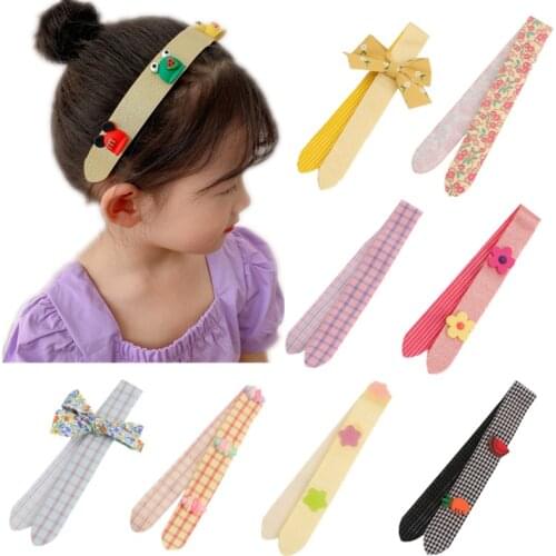 Girls Bangs Velcro Hairband Carttoon Flower Plaid Hair Artifact Headband For Children Kids Paste Broken Hair Accessories
