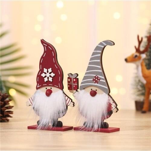 Christmas Table Decorations Wood Sign Crafts Santa Claus Faceless Doll Wood Ornaments for Home Decor PI669