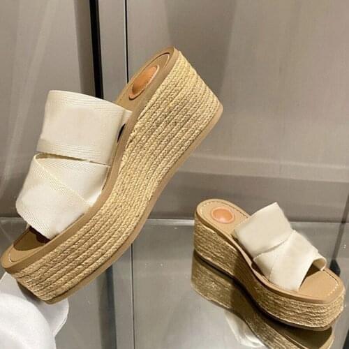 Wedges Platform Shoes Woman New Sandals Peep Toe Slip On Slides Casual Vocation Slippers Designer Flat Shoes For Women 2021