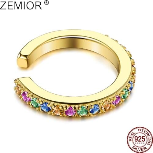 ZEMIOR Ear Cuff 925 Sterling Silver Clip Earrings For Women Gold Color Luxury Jewelry Dazzling 5A Cubic Zirconia Tiny Earrings