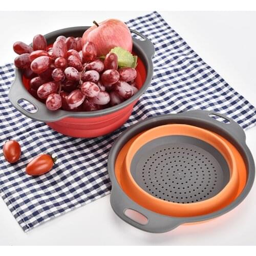 Silicone Colander Fruit Vegetable Washing Basket Strainer Foldable Strainer Collapsible Drainer With Handle Kitchen Tools