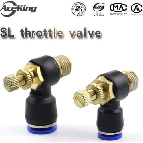 SL Pneumatic Speed Flow Controller 8mm 6mm 10mm 12mm OD Hose Tube 1/4"1/8"3/8"1/2"BSP Male Gas Airflow Limit Valve Quick Fitting