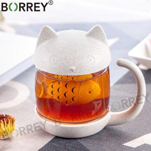 BORREY Cartoon Glass Cat Mug Office Teacup With Infuser Separated Tea Glass Mug Creative Cute Cup 250Ml Black Tea Green Tea Cup