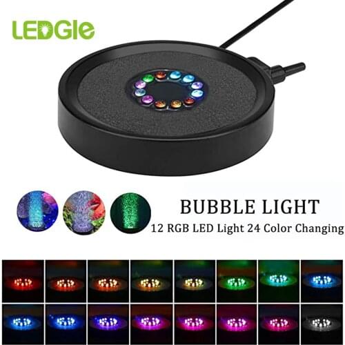 LEDGLE 12 LEDs Aquarium Light Underwater Air Bubble Lamp Round Fish Tank Stone Disk led light Submersible aquarium decoration EU