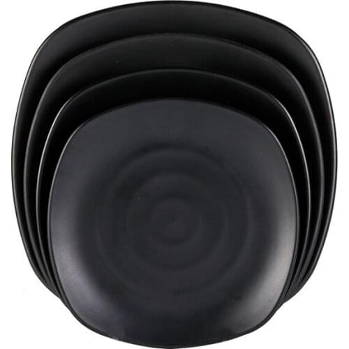 29.9cm Imitation Porcelain Plate Japanese Barbecue Black Dish Hotel Restaurant Square Main Course Western Food Plates Tableware