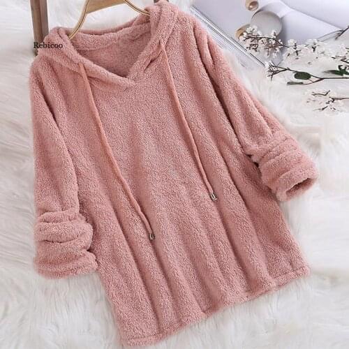 5 Xl Plus Size Autumn Winter Women Hoodies Long Sleeve Plush Soild Color Fluffy Hoodies Flannel Pullover Pajama Hoodie Tops