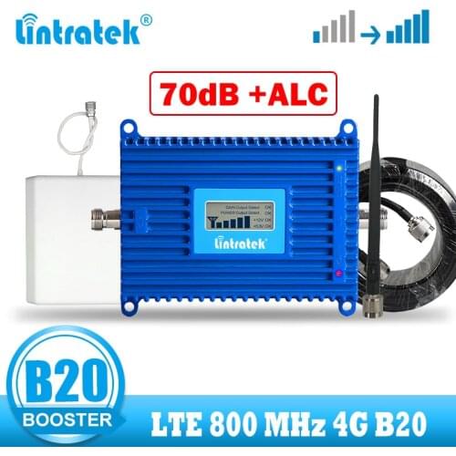 Lintratek LTE 4G B20 Signal Booster 800 MHz Mobile Phone Cellular Amplifier 800MHz Band 20 Cell Internet Repeater 70dB ALC AGC