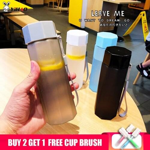 YIHAO 380ml Fashion Octagon Solid Color Plastic Water Bottle Student School Sport Lemon Juice Drinkware Travel Coffee Tea Flask