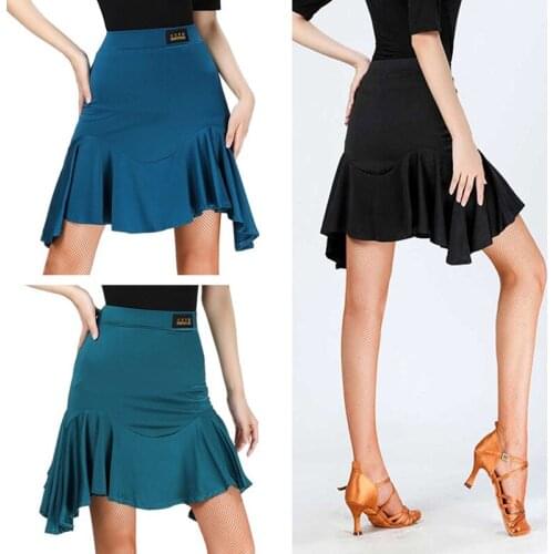 Black/Blue/Green High Waist Falbala Ballroom Salsa Samba Tango Cha-Cha Latin Dance Skirt Women Stage Performance Dancing Costume