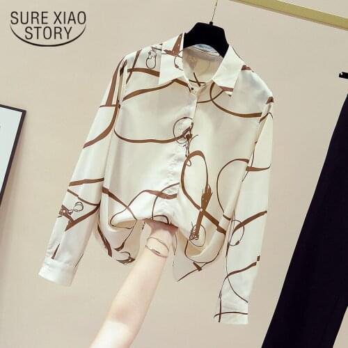 Blusa New Silk Shirt Women Korean 2020 New Autumn Long Sleeve Casual Cardigan Print Women Blouse and Tops Chemisier Femme 11163