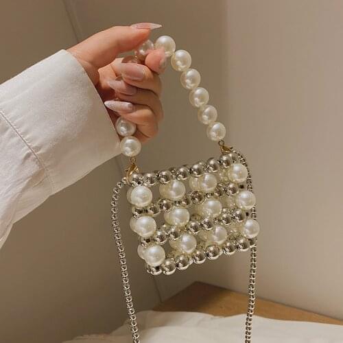 Mini Pearl Beaded Crossbody Bag 2021 Women Sweet Shoulder Handbags hollow out Fashion Brand Luxury Trendy Purses
