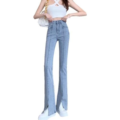 Women Jeans 2021 New Spring Autumn Cowgirl Trousers High Waisted Flared Wide-leg Large Size Pants Fashion Lady Slim Pants OK1060