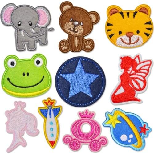 100pcs/lot Embroidery Patch Animal Elephant Monkey Tiger Star Angel Girl Planet Letter Love Clothing Decoration Iron Applique