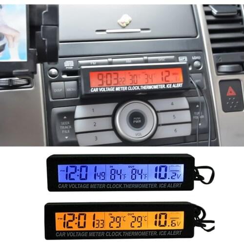 12V Car LED Digital Clock Indoor / Outdoor Temperature Thermometer Voltmeter Automobile Interior Electronic Accessories