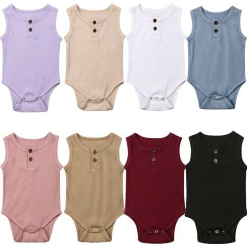 2019-03-12 Lioraitiin 0-24M Newborn Infant Baby Girl Boy Cute Cotton Romper Jumpsuit Solid Sleeveless Outfit Casual Clothes