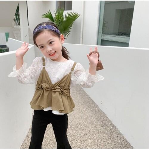 2021 Korea style girls 2 pcs set shirt+vest autumn cotton girls suit 2-7 years WU218