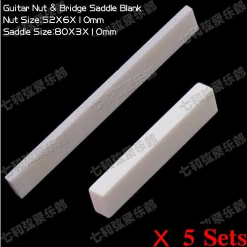 5 Sets Bone Bass Guitar Nuts and Bridge Saddle Blank for Acoustic Classical Guitar Bass Mandolin Banjo Ukulele 52x6x10/80x3x10mm