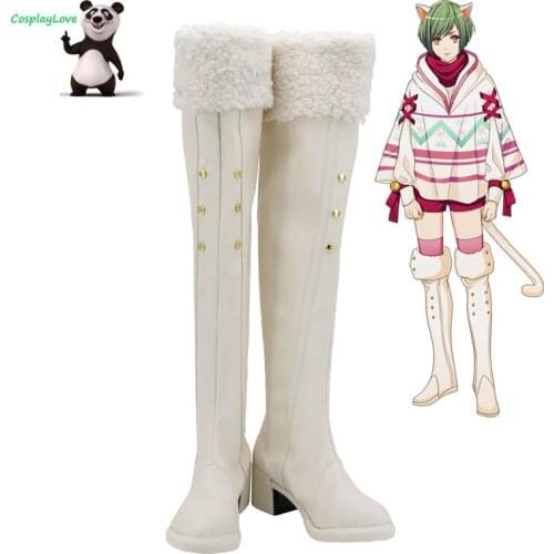 A3! Rurikawa Yuki White Shoes Cosplay Long Boots Leather Custom Made For Halloween Christmas