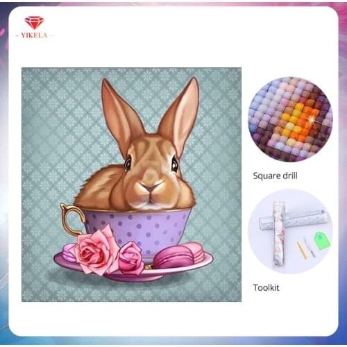 YIKELA 5D Rabbit Diamond Painting DIY Crafts Wall Sticker Kit Full Square Drill Diamond Embroidery 5D Diamond Stitch Decoration