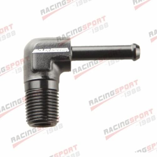 Aluminum Black 90 Degree 1/8" NPT To 3/16" Barb Adapter Fitting