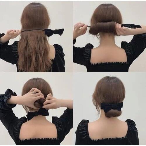 Velvet Bow Magic Clip French Twist Hairstyle Donut Bun Former Maker Hairstyle Tool, Hair Maker Clip Hair Curler