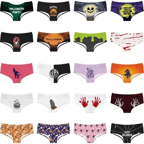Skeleton Halloween Ghost Letter Printing Seamless Breathable Women Underwear Low Waist Briefs, Panties Women Sexy