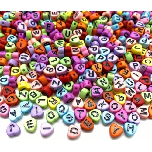 100pcs/Lot 7mm Acrylic Heart Shaped Letter Beads Spaced Beads For Jewelry Making DIY Handmade Charms Bracelet