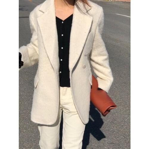 Milky white alpaca wool fairy temperament short double-sided wool coat woolen coat Korean version 21 new