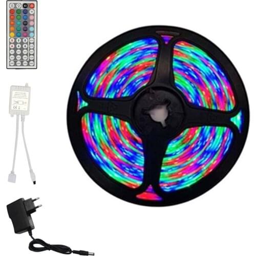 RGB LED Light Strip SMD2835 Flexible Ribbon RGB Led Strip Lights No Waterproof 5M Tape DC 12V with Remote Control Adapter
