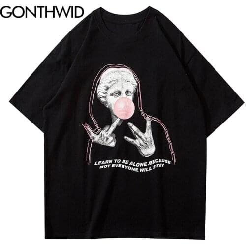 GONTHWID Funny Aphrodite-Venus Statue Bubble Gum Print Short Sleeve Tees Shirts Streetwear Hip Hop Casual Loose Tshirts Tops Men