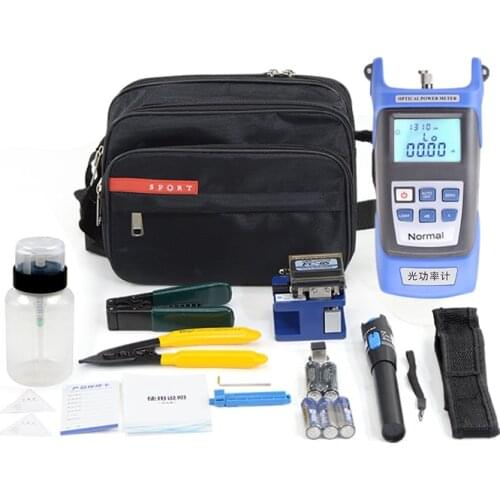 12 In 1 Fiber Optic FTTH Tool Kit with FC-6S Fiber Cleaver and Optical Power Meter 5-30km Visual Fault Locator Wire stripper