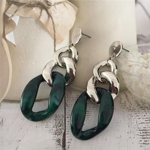 Classic Gold or Rhodium Color Plating Marble Acrylic Chain with Chain Shape Drop Earrings For Women Girl Lady Statement Bohemia