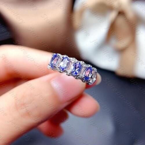 Natural Tanzanite Ring 925 Silver Womens Ring Simple Atmosphere elegant