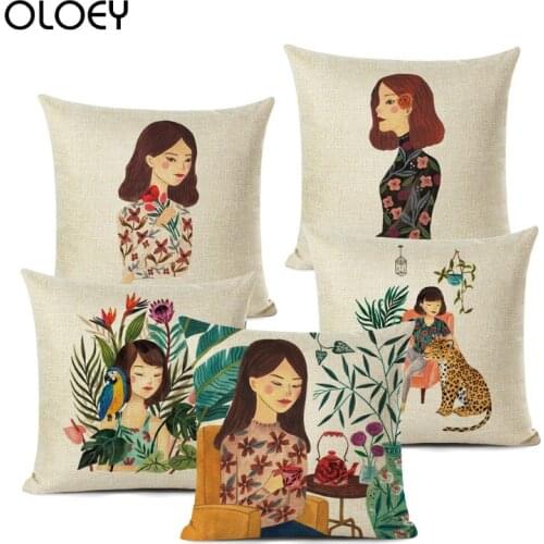 Beautiful Girl Pillowcase, Square Linen Pillowcase, Bedroom Pillowcase, Family Hotel Car Decorative Pillowcase, Size 45cmx45cm