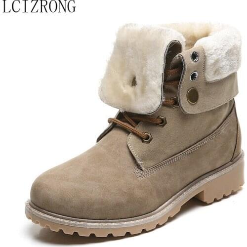 LCIZRONG 2019 Big Size 42 Warm Women Ankle Boots Warm Thick Plush Ankle Ladies Winter Boots Flat Non-slip Snow Boots Woman