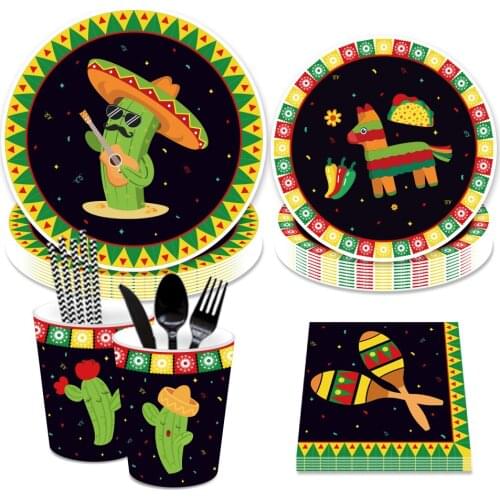 Mexican Party Decor Cinco De Mayo Party Disposable Tableware Set Cactus Banner Bachelorette Party Summer Wedding Birthday Suppli
