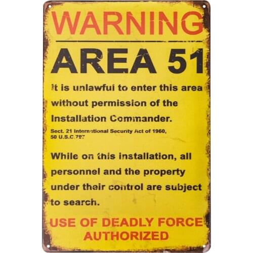 Metal Tin WARNING Signs AREA 51 Bar Coffee Shop Home Decor Wall Poster