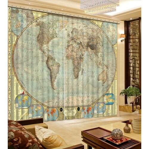 Fashion Customized World map Window Blackout Luxury 3D Curtains set For Bed room Living room Office Hotel Home Wall Decorative