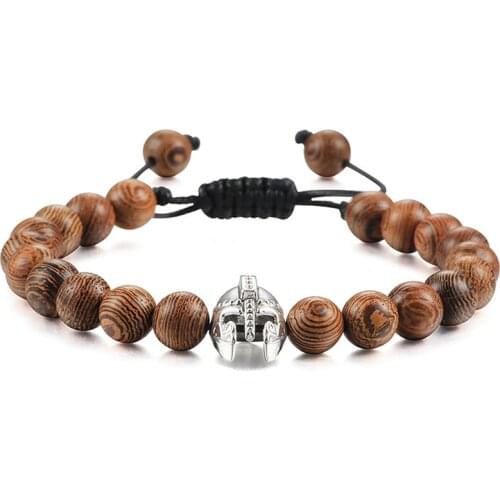 High Quality Men Bracelets Hematite Beaded Knight Warrior Helmet Weaving Charm Bracelet 8mm Natural Stone Yoga Jewelry for Women