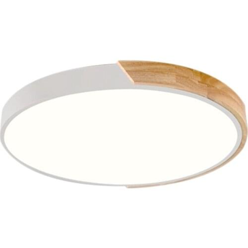 Nordic Oak Wood Adjustable Led Ceiling Lamp Round Bedroom Lamps Dumb White 30Cm