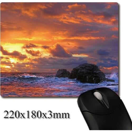 Natural beauty relax Sunset in waves and rocks printed Heavy weaving anti-slip rubber pad office mouse pad Coaster Party favor
