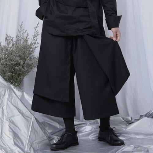 Niche design style wide-leg pants mens nine-point pants dark trend loose drape wide-leg casual nine-point pants