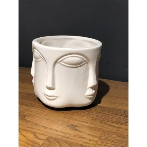 2021 New Season Hot Sale Buddha Face White Decorative Large Size Vase Ethnic Bohemian Accessories Chic