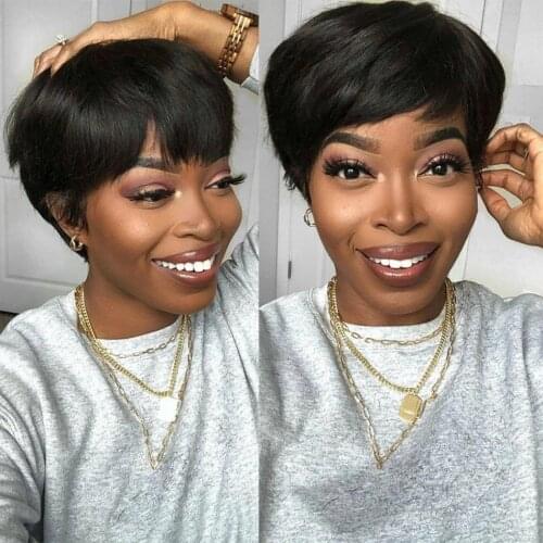 Pixie Cut Wig Straight Human Hair Short Bob Wig Cheap Human Hair Wigs For Women Full Manchine Made Wig With Bangs Non Lace Wig