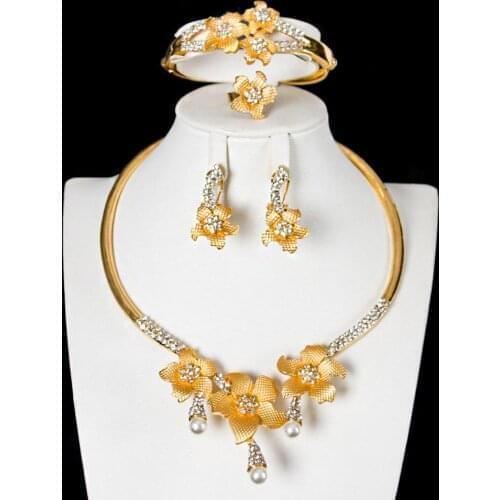 LAN PALACE new bridal jewelry beautiful flowers earrings necklace ring bracelet 4 PCS for party gift free shipping