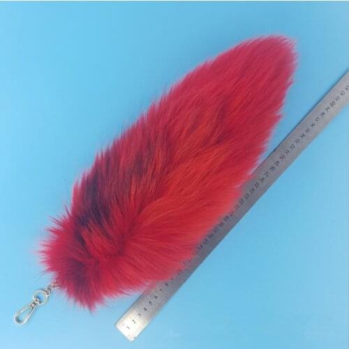 Key Charm Red dyed Real Fox Tail Keychain Handbag bag tag Real fox fur warm bright color Cosplay Asscessory wholesale price A81