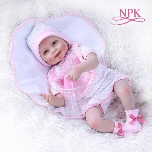 55CM 0-3Month real baby size smile baby with teeth realitic reborn baby doll lifelike soft touch weighted body doll in pink dre
