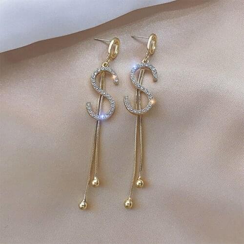 XIYANIKE Letter Rhinestone Tassel Earrings Elegant Drop Dangle Earrings 2021 New Female Fashion Party Jewelry Ear Accessories