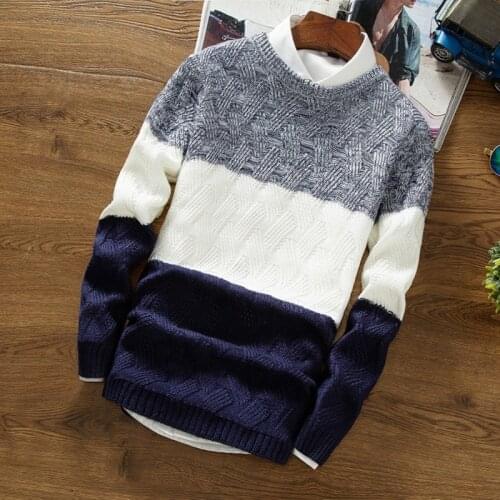 Knit Sweater Mens Sweater Thick Warm Pullover Men 2021 Fall/winter O-neck Long-sleeved Color-blocking Slim-fit Knit Pullover