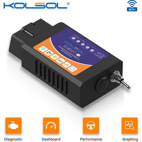 KOLSOL ELM327 Bluetooth/WIFI/USB OBD2 Scanner V1.5 ELM327 WIFI with Switch for Ford ELMconfig CH340+25K80 chip HS-CAN / MS-CAN